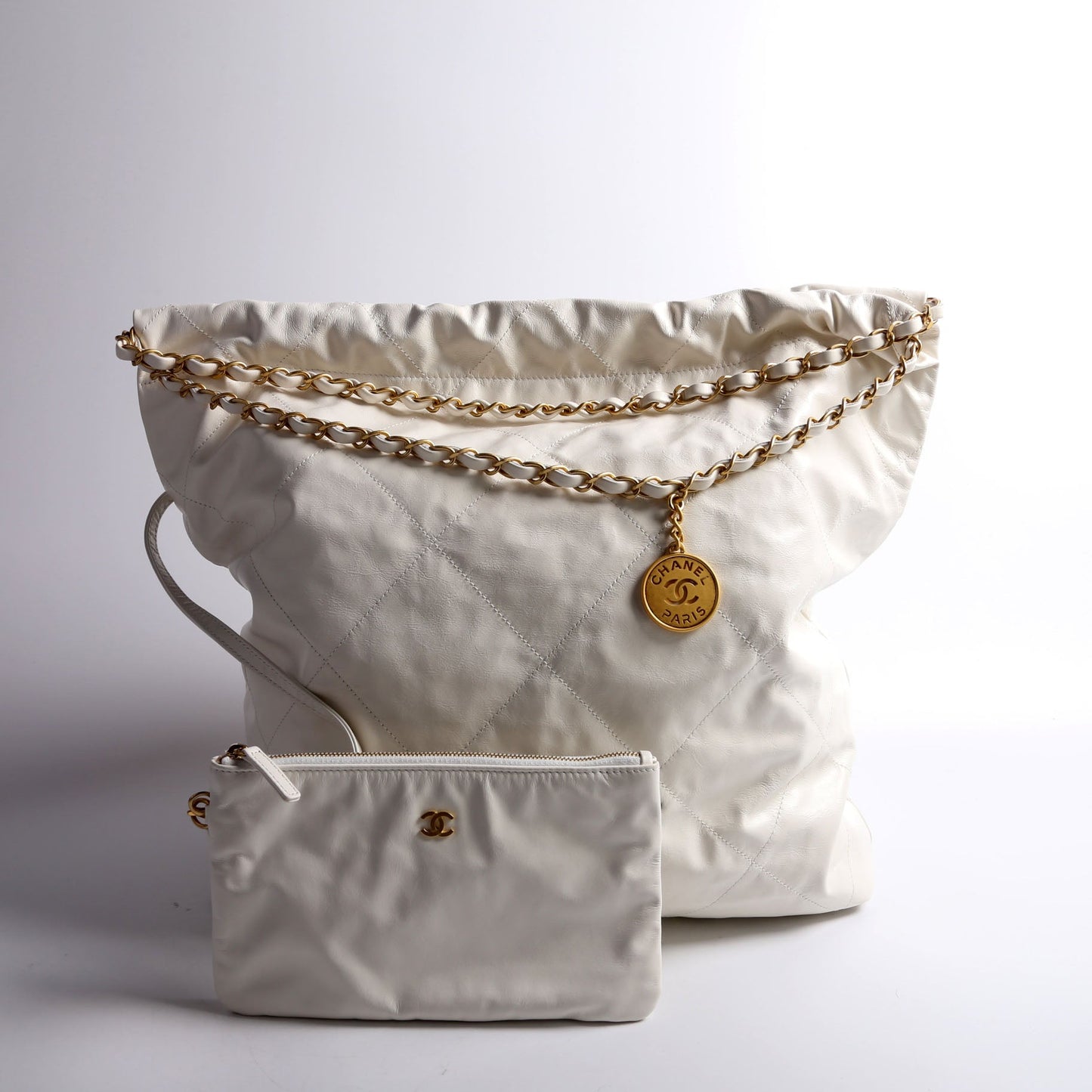 Chanel 22 Quilted Large Hobo White Bag
