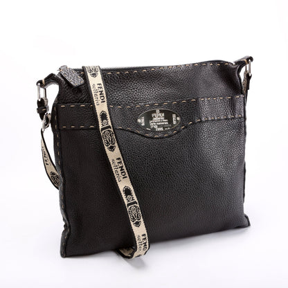 Fendi Cuoio Romano Selleria Messenger Black Bag