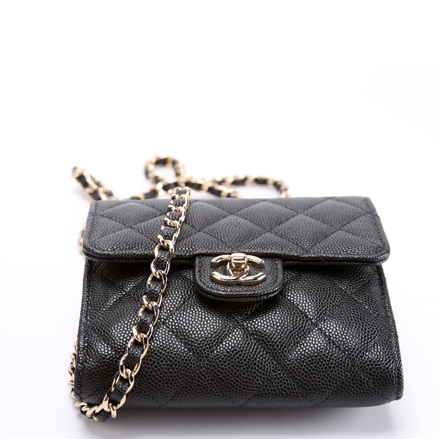 Chanel CC Flap Card Holder On Chain Caviar RFID Black Bag