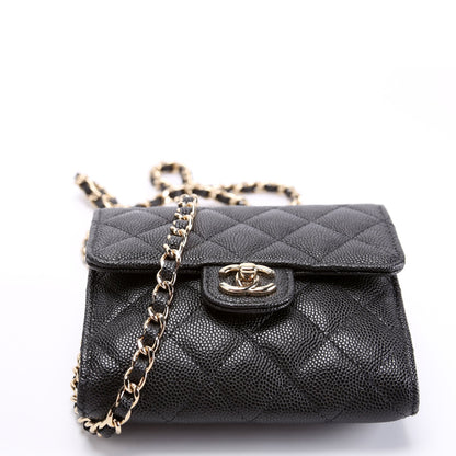 Chanel CC Flap Card Holder On Chain Caviar RFID Black Bag