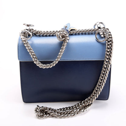 Fendi 8M0381 Kan I Scalloped Leather/Pearls Small Blue Bag