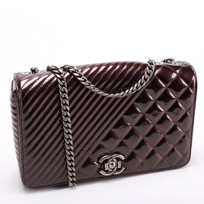 Chanel Coco Boy Flap Patent Iridescent Medium 21M Plum Bag