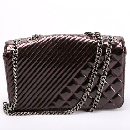 Chanel Coco Boy Flap Patent Iridescent Medium 21M Plum Bag