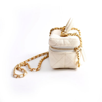Chanel Mini Top Handle Vanity With Chain Caviar 30M White Bag