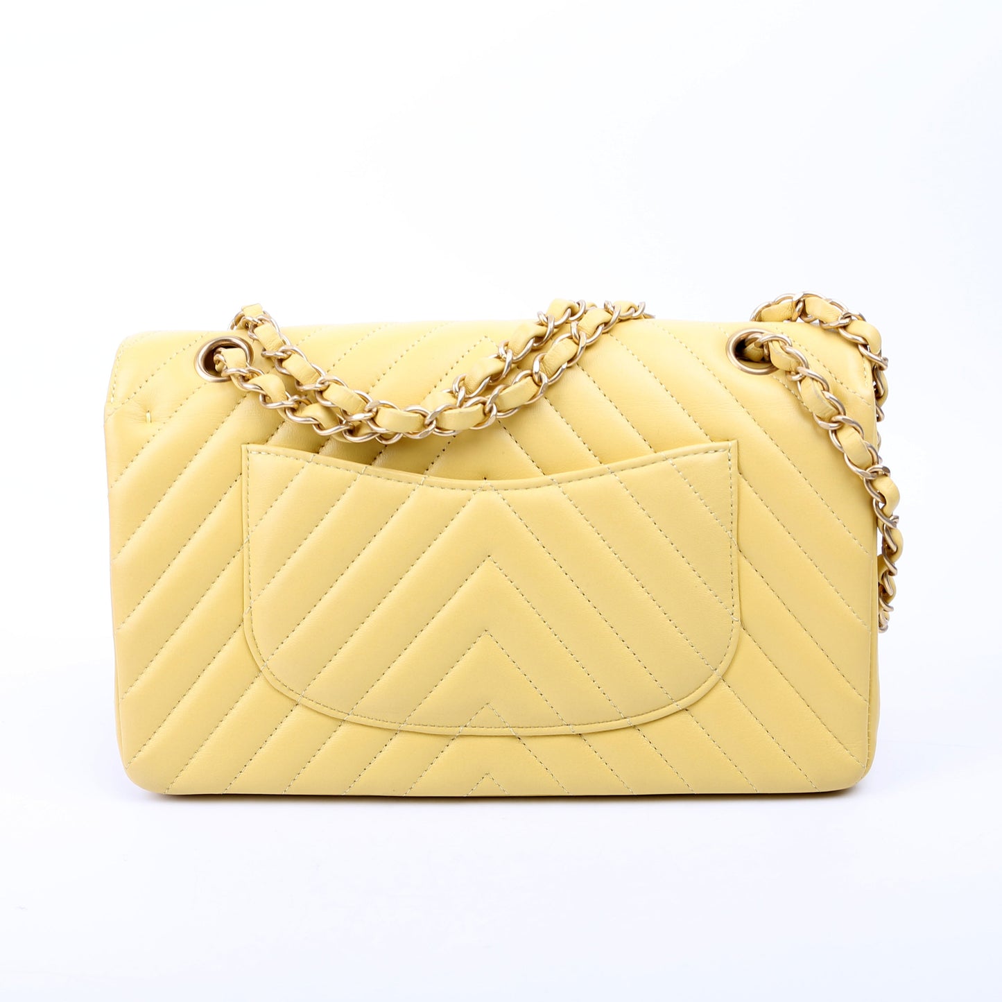 Chanel Classic Flap Medium Chevron Lambskin 28M Yellow Bag