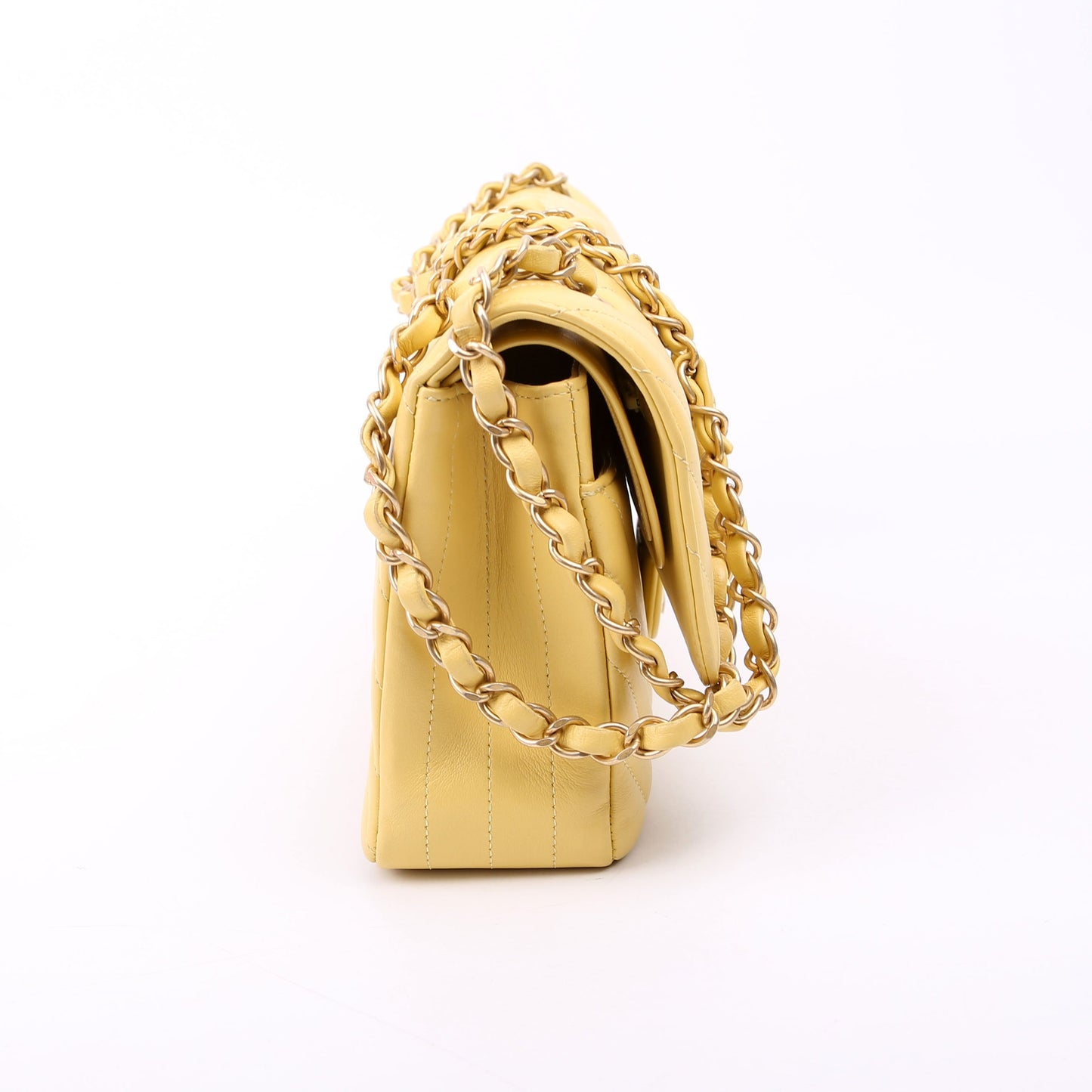 Chanel Classic Flap Medium Chevron Lambskin 28M Yellow Bag