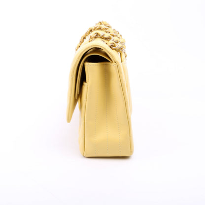 Chanel Classic Flap Medium Chevron Lambskin 28M Yellow Bag