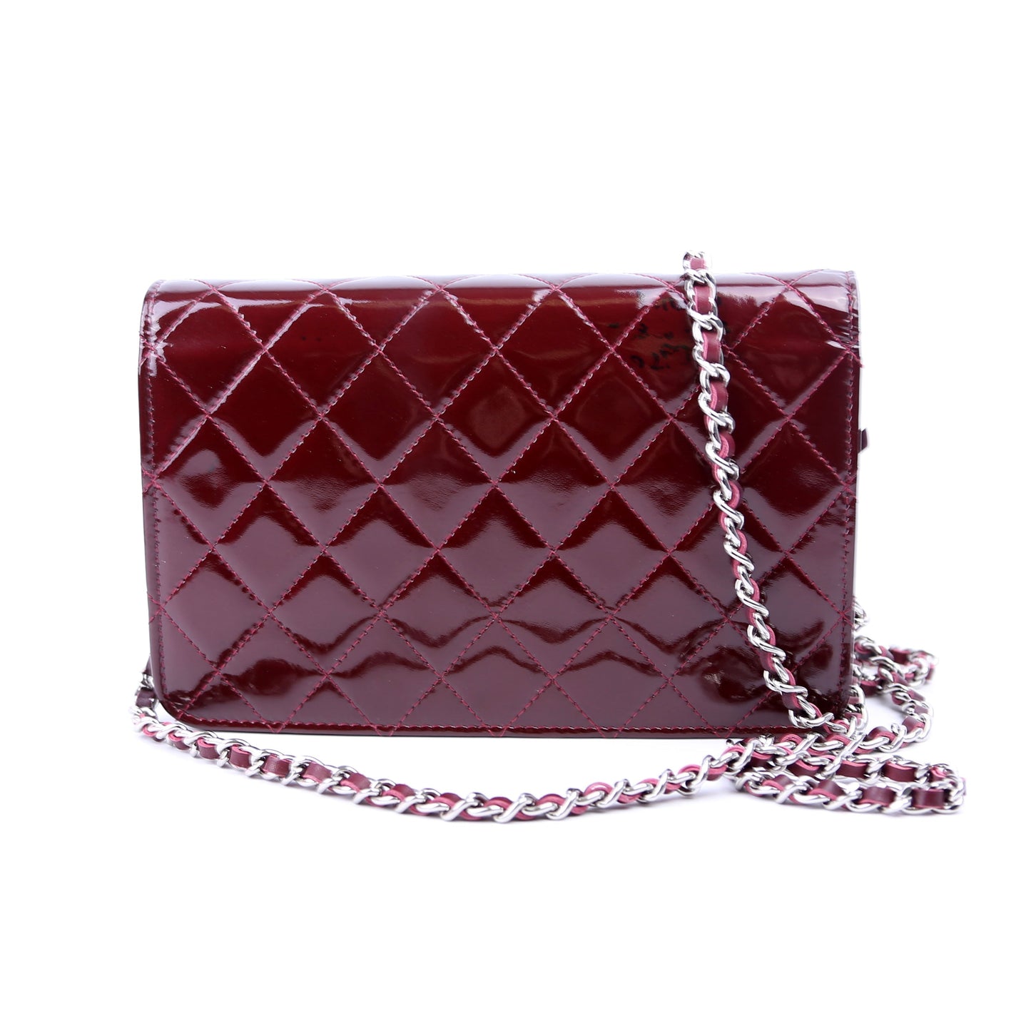 Chanel Classic Quilted Clutch Patent 18M Burgundy Bag