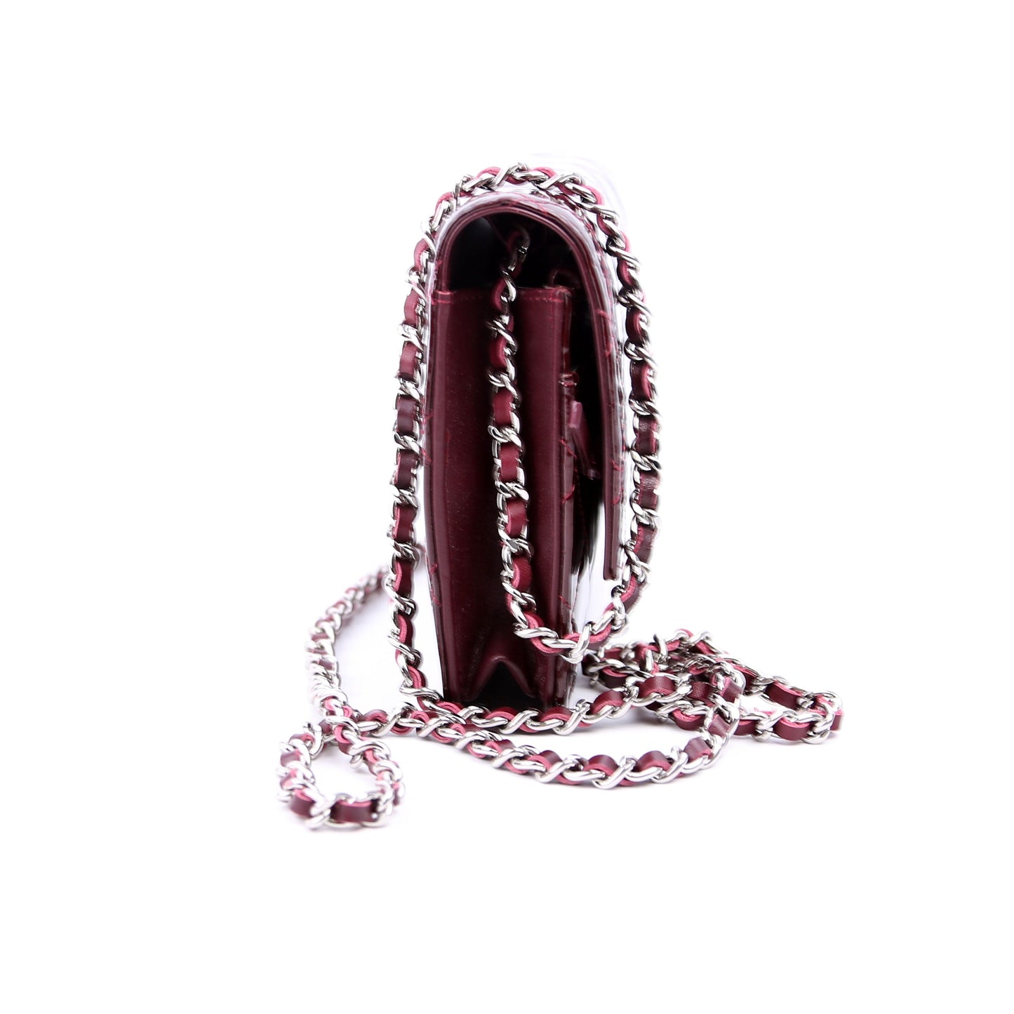 Chanel Classic Quilted Clutch Patent 18M Burgundy Bag