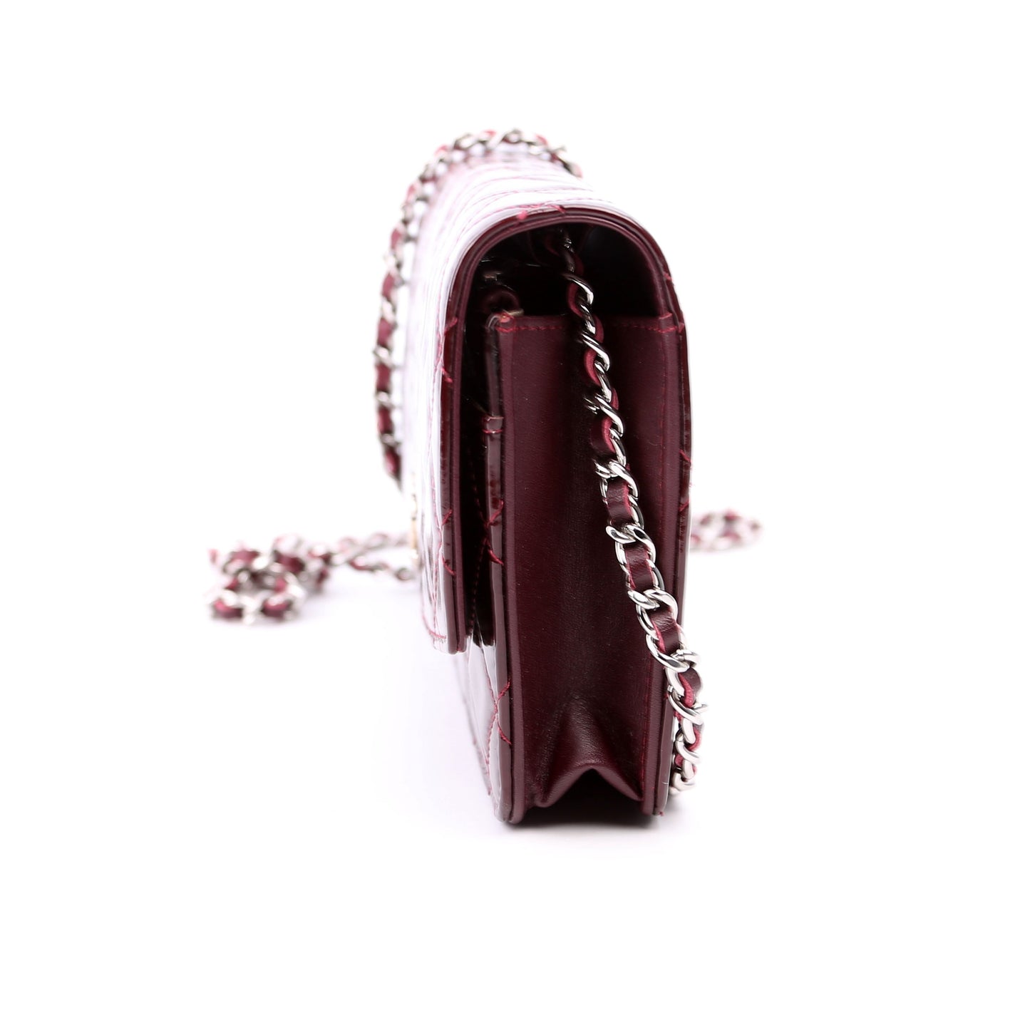 Chanel Classic Quilted Clutch Patent 18M Burgundy Bag