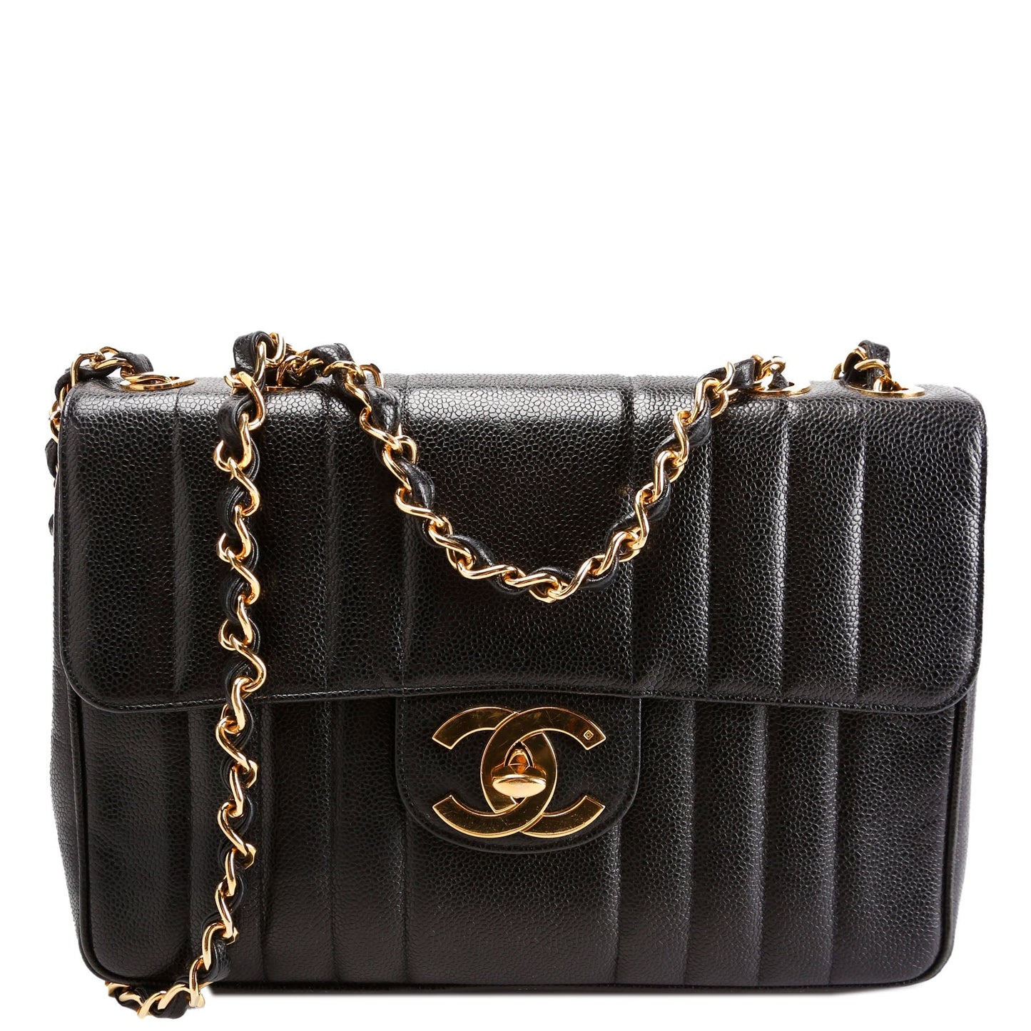 Chanel Flap Vertical Quilted Caviar Jumbo 27M Black Bag