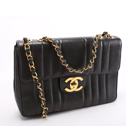 Chanel Flap Vertical Quilted Caviar Jumbo 27M Black Bag