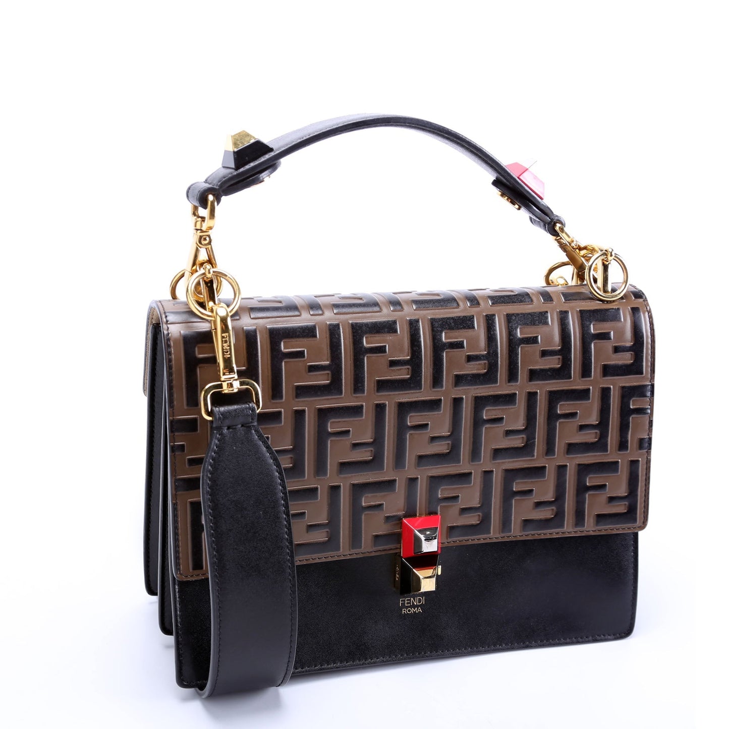 Fendi 8BT283 Kan I FF Leather Shoulder Bag