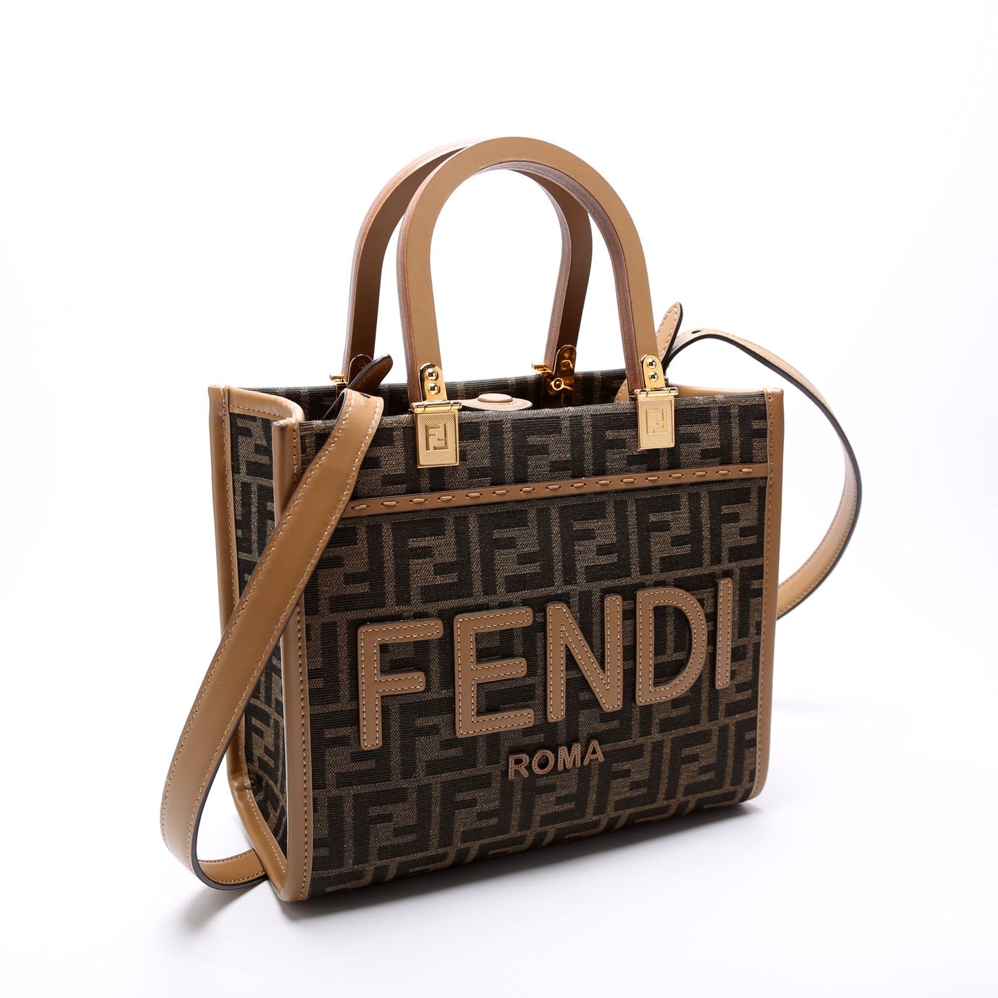 Fendi 8BH394 Sunshine Shopper Small FF Canvas Brown Bag