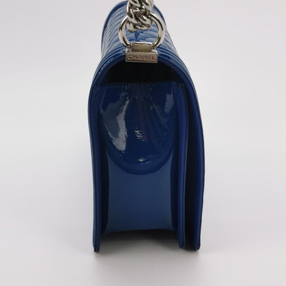 Chanel Le Boy Large Royal Blue Patent Leather Silver Hardware 2014-2015