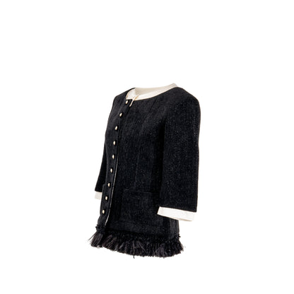 Chanel Size 36 20A Runway Matiers Dâart Feather Trim Jacket Wool black