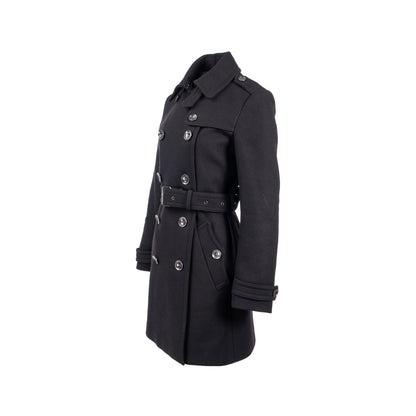 Burberry Size 10 Double Breasted Belted-Waist Coat Virgin Wool Black