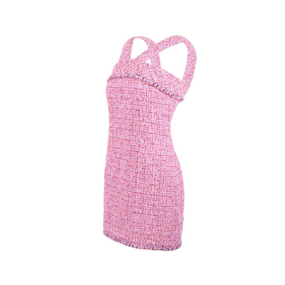 Chanel Size 34 22P Tweed Mini Dress Cotton/Polyester Light Purple / Pink