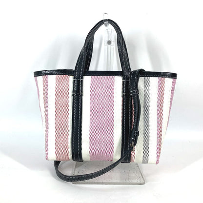 BALENCIAGA Handbag 671404 Leather, Raffia pink stripe BARBES SMALL