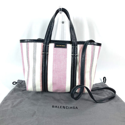 BALENCIAGA Handbag 671404 Leather, Raffia pink stripe BARBES SMALL