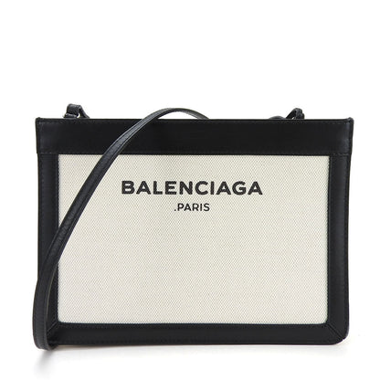 BALENCIAGA Shoulder Bag 390641 Canvas, Leather Ivory Navy Pochette Women