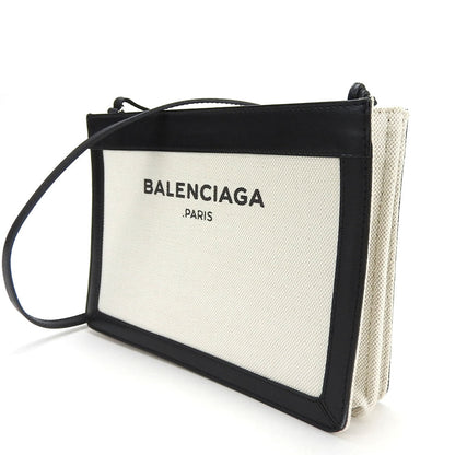 BALENCIAGA Shoulder Bag 390641 Canvas, Leather Ivory Navy Pochette Women