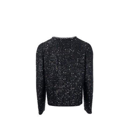 Chanel size 46 22p Jacket cotton/metal polyester black/silver