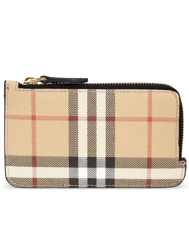 Luxury Burberry Check Pattern Half Zipper Card Wallet Archive Beige