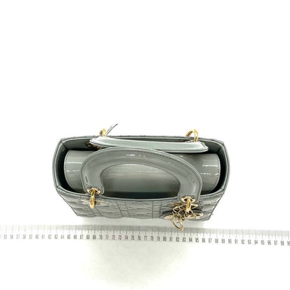 Lady Dior Small Grey Patent Leather with Strap