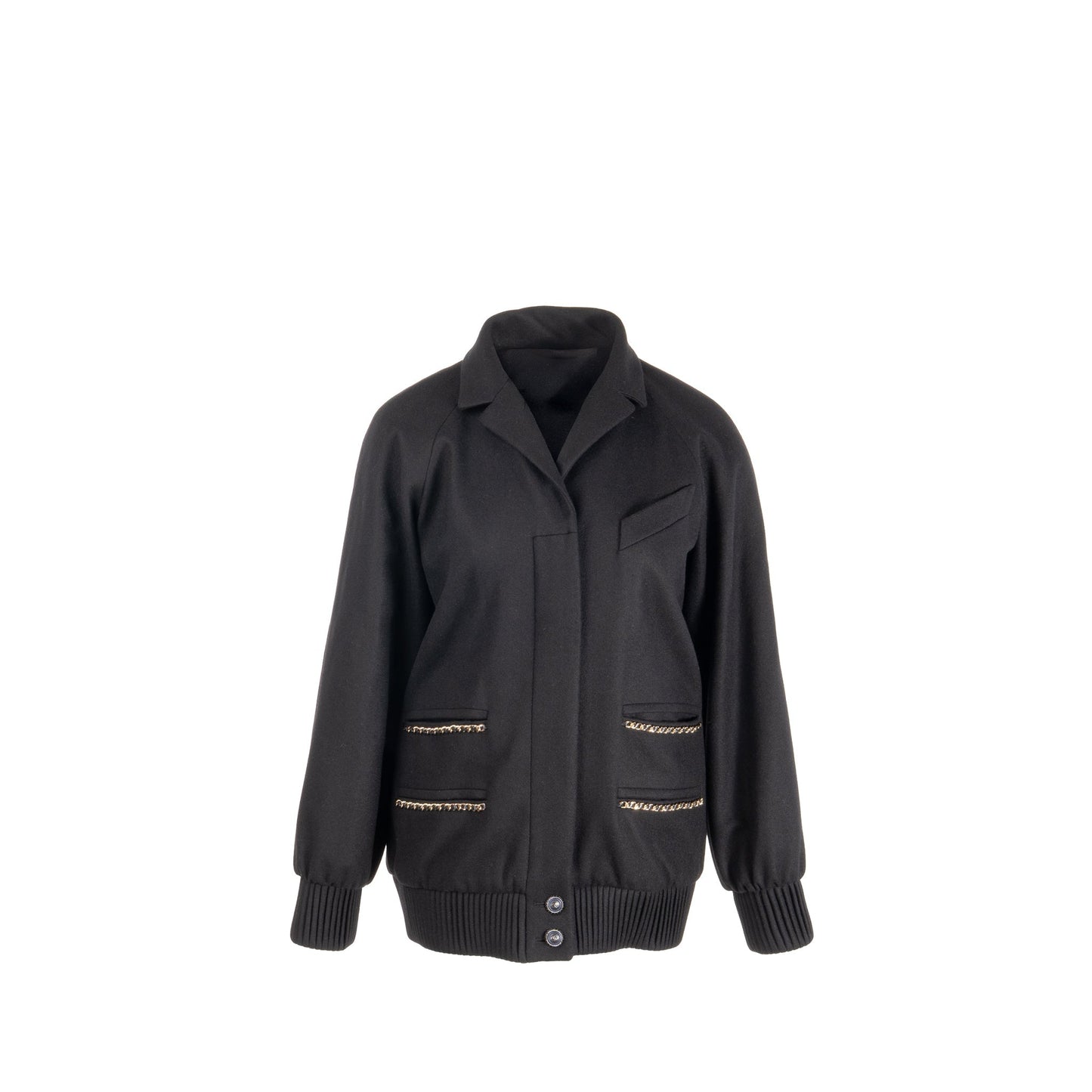 Chanel size 36 cashmere jacket with chain details Black