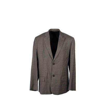 BALENCIAGA Size 42 Checked Single-Breasted Blazer Wool Dark Grey