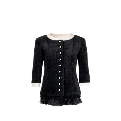 Chanel Size 36 20A Runway Matiers Dâart Feather Trim Jacket Wool black