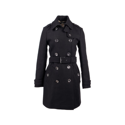 Burberry Size 10 Double Breasted Belted-Waist Coat Virgin Wool Black