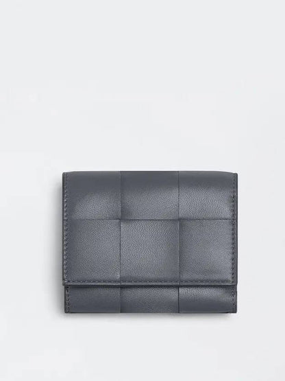 Luxury Bottega Veneta Intrecciato Tri-Fold Zipper Half Wallet Grey