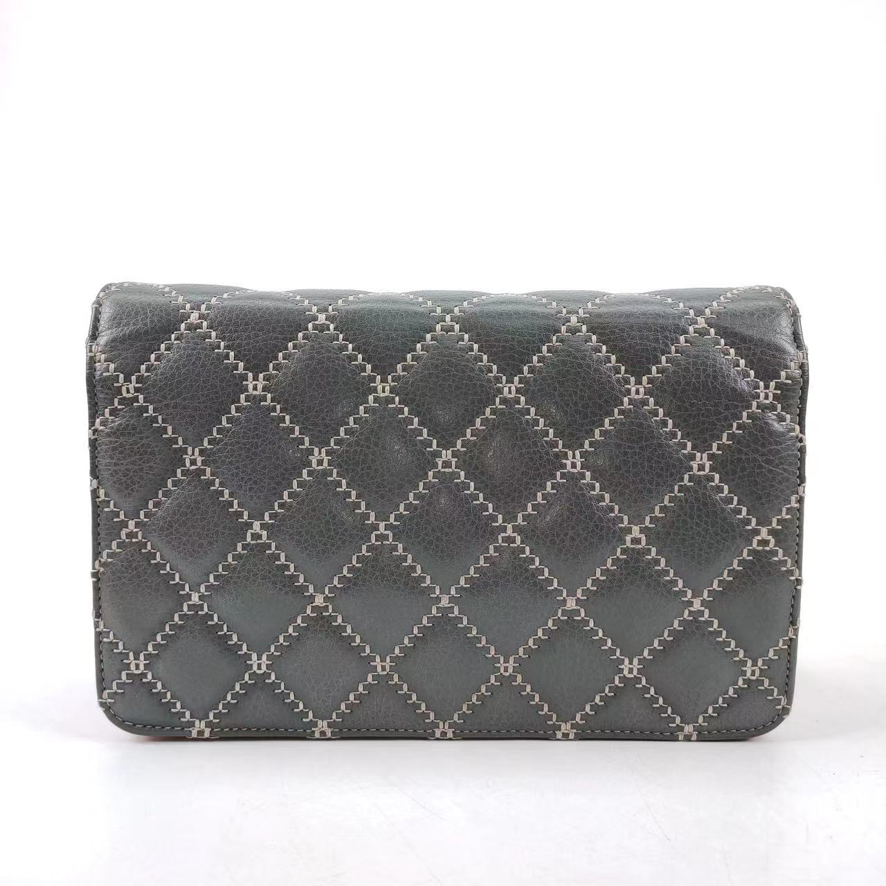 Chanel Wild Stitch Flap Wallet on Chain WOC Grey and Pink Leather