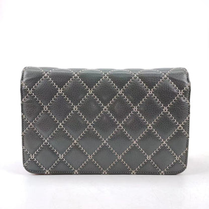 Chanel Wild Stitch Flap Wallet on Chain WOC Grey and Pink Leather
