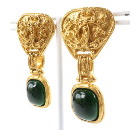 CHANEL Earring Plated Gold gold vintage Green stone Women