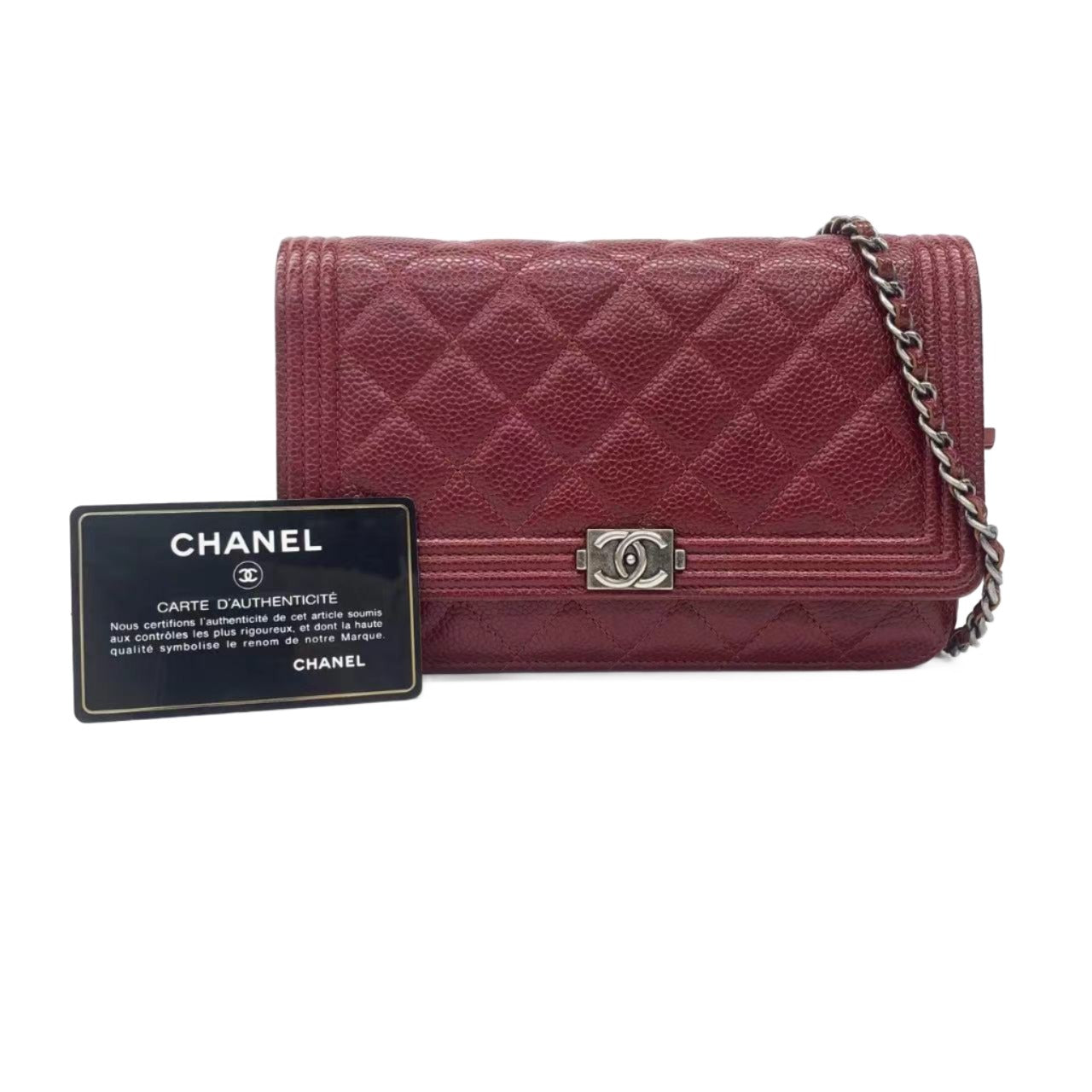 Chanel Wallet on Chain Boy Half Flap Red Caviar Leather