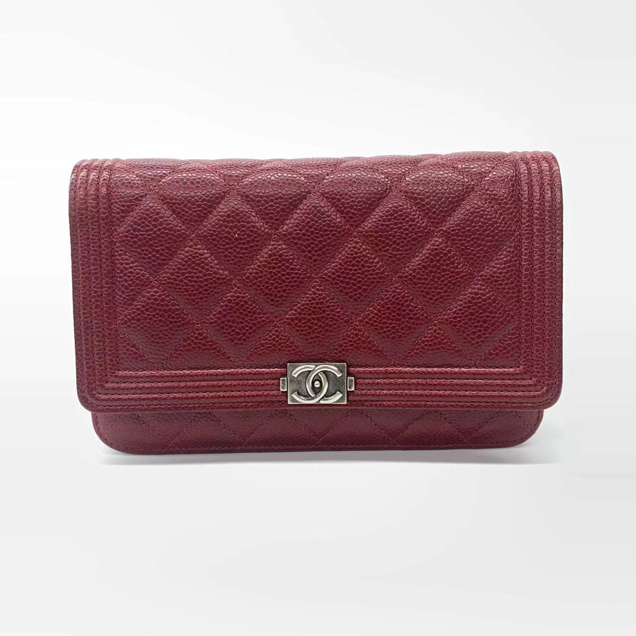Chanel Wallet on Chain Boy Half Flap Red Caviar Leather