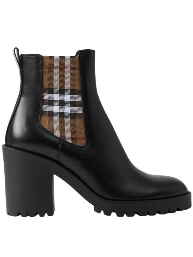 Luxury Burberry Check Panel Leather Ankle Chelsea Boots Black