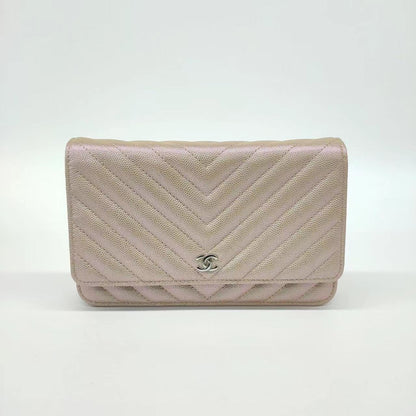 Chanel WOC Wallet on Chain Chevron Champagne Iridescent Leather Bag