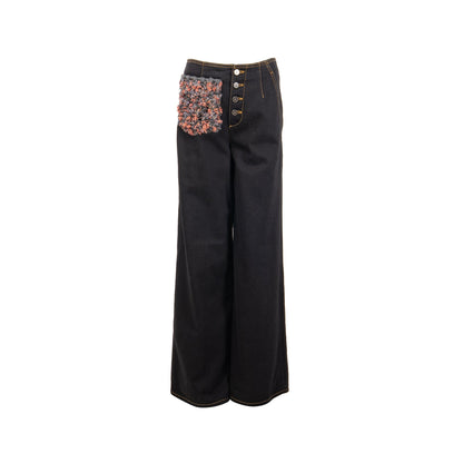Chanel 22a size 38 Wide-Leg Denim Pants Black