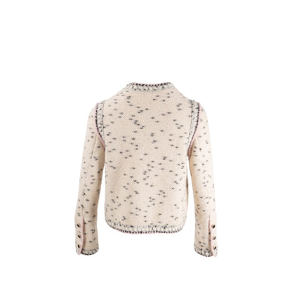 Chanel Size 38 21A Jacket Cashmere/Wool Ecru/Black/Gold/Pink