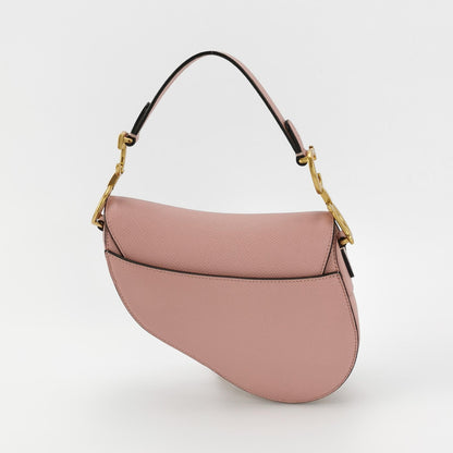 Dior Saddle Mini Cherry Blossom Pink Grained Leather GHW with Strap