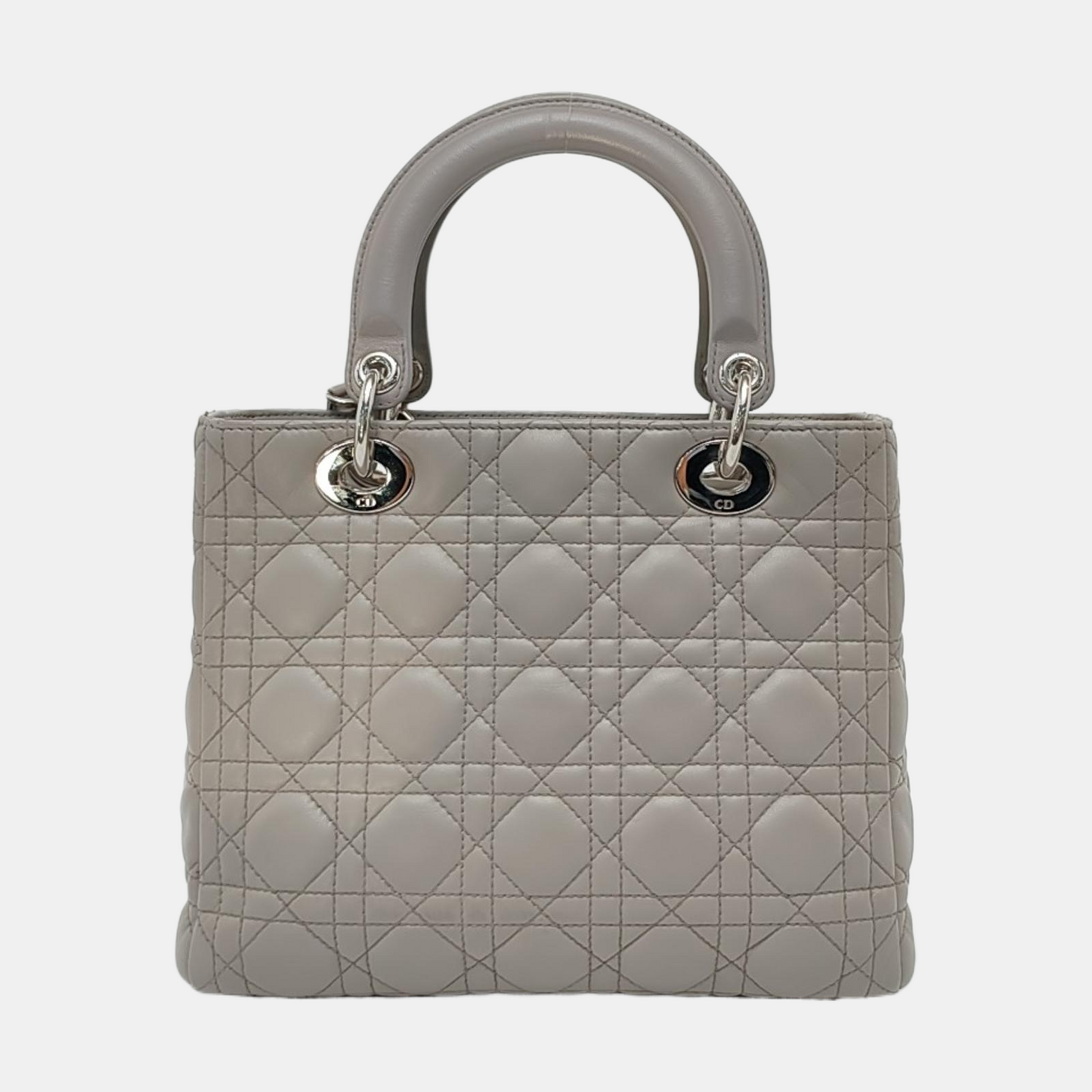 Lady Dior Medium Grey Lambskin Leather Silver Hardware Leather Strap