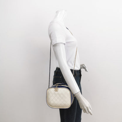 Chanel White and Blue Small Crumpled Calfskin Vanity Case Crossbody Bag