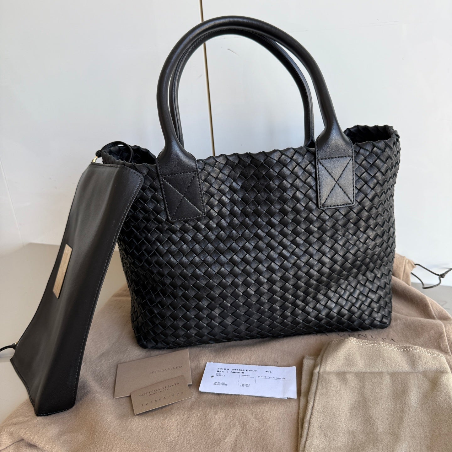 Bottega Veneta Cabat Small Intreccio Leather Tote Bag Black