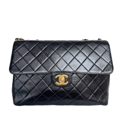 Chanel Vintage Classic Maxi Flap Black Lambskin Leather Giant CC 24 Gold Hardware