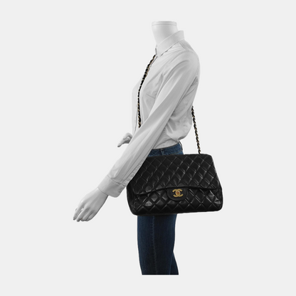 Chanel Classic Flap Jumbo Vintage Black Lambskin Leather Single Flap 24k Gold Hardware, 2008-2009
