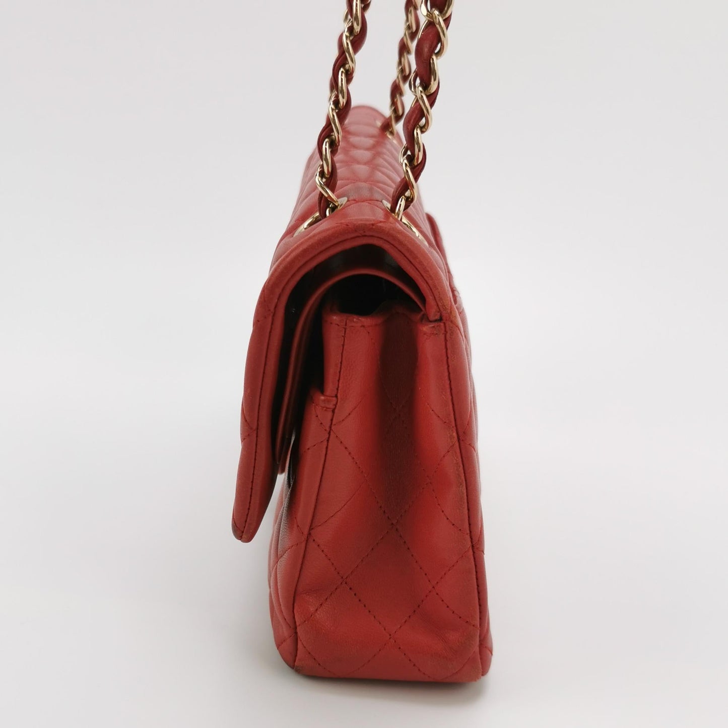Chanel Classic Flap Red Lambskin Leather Double Flap Gold Hardware